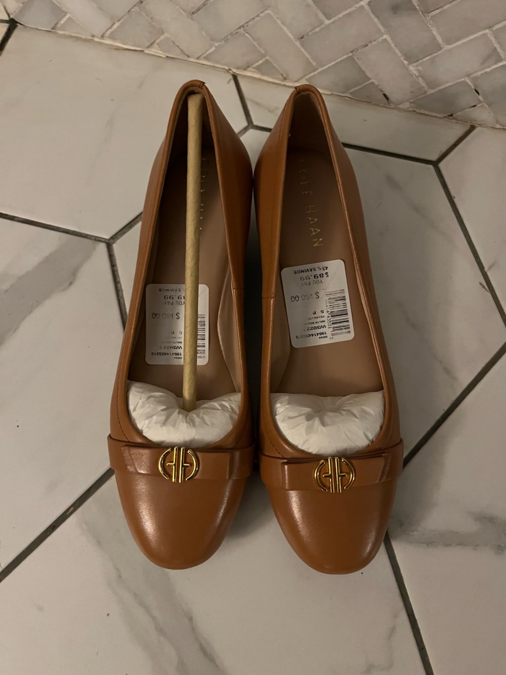 Cole Haan Cognac Leather Loafers with Gold Logo